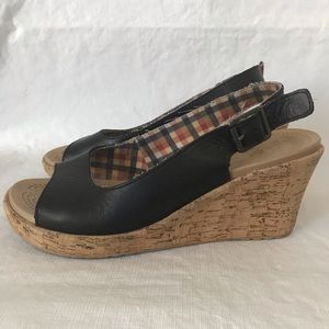 Crocs A-Leigh Black Slingback Cork Wedge Sandals